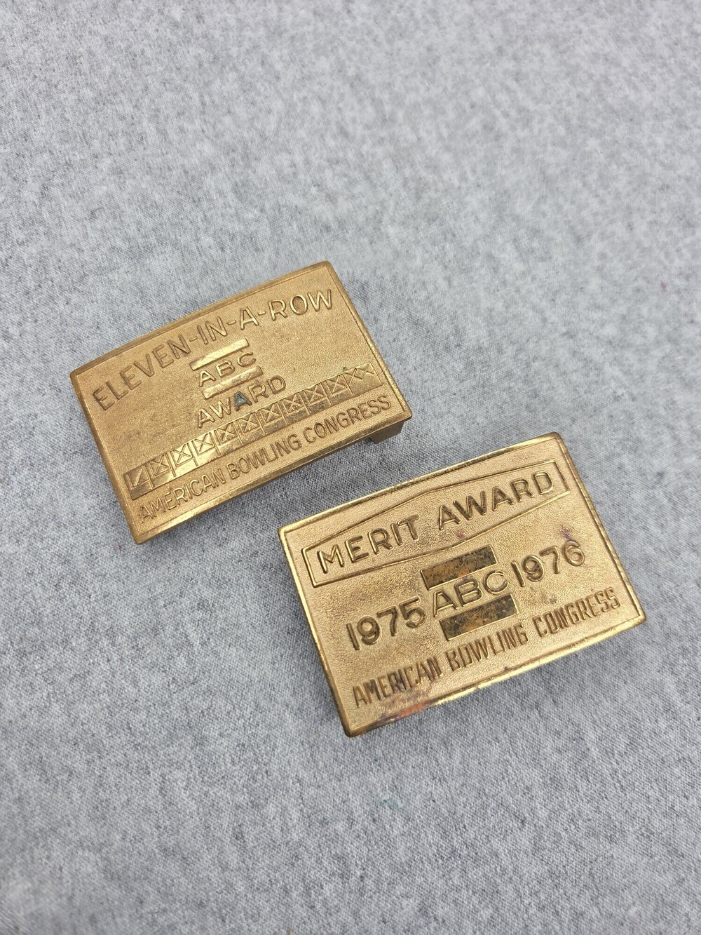 Vintage American Bowling Congress Brass Belt Buckles Lot of 2 Award Merit